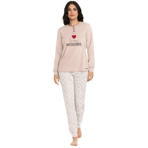 Pigiama Donna rosa in Caldo Cotone Interlock 