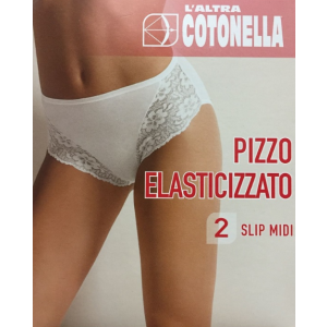 Slip Midi Donna cotone elasticizzato e pizzo Cotonella 4940