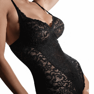 Body donna nero intimo Gios 515 in pizzo e microfibra senza ferretto