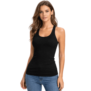 Canottiera Donna Nera Spalla Larga in Cotone Elasticizzato Nero Cotonella