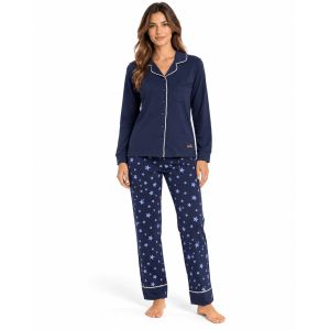 Pigiama Donna aperto You & Me 849 giacca blu pantalone a stelle
