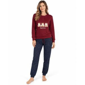 Pigiama Donna Teddy Friends You & Me 842 maglia bordeaux pantalone blu a pois