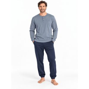 Pigiama Uomo caldo cotone interlock You & Me 837 pantalone tinta unita blu