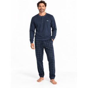Pigiama Uomo caldo cotone interlock You & Me 838 pantalone quadri blu