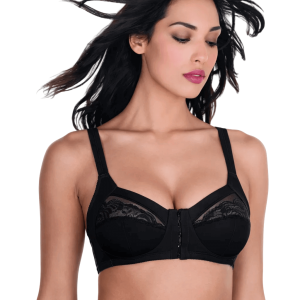 Reggiseno donna nero intimo Camilla by Aris aperto davanti in microfibra e pizzo con interno in cotone anallergico