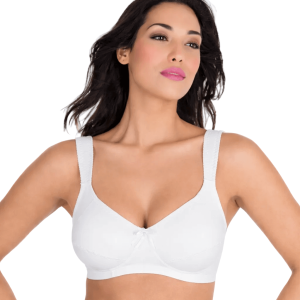 Reggiseno bianco coppa C senza ferretto in microfibra elasticizzata modellante con bretelle larghe imbottite 