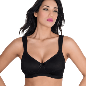Reggiseno nero coppa C senza ferretto in microfibra elasticizzata modellante con bretelle larghe imbottite 