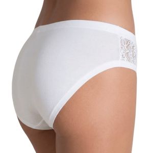 Retro Slip Donna cotone elasticizzato e pizzo Cotonella GD129 Bianco