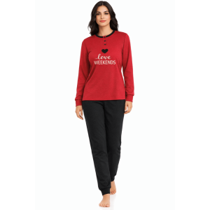 Pigiama Donna in rubino e nero in Caldo Cotone